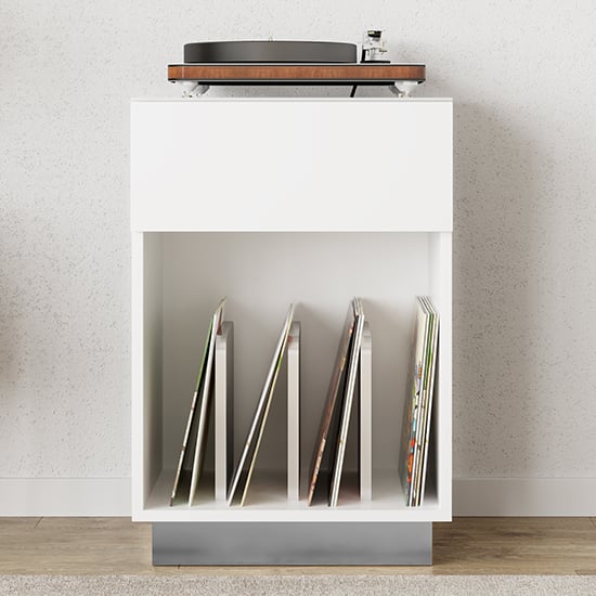 Read more about Ercis high gloss turntable stand with 1 drawers in white