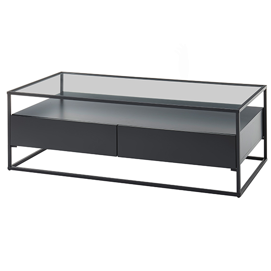 Ercolano Clear Glass Coffee Table With 2 Drawers In Black_3