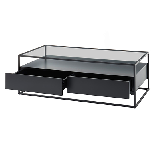 Ercolano Clear Glass Coffee Table With 2 Drawers In Black_4
