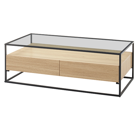 Ercolano Clear Glass Coffee Table With 2 Drawers In Oak_3