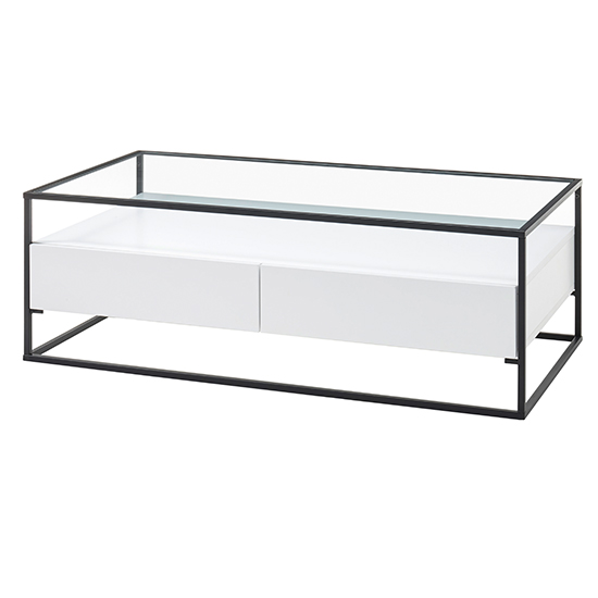 Ercolano Clear Glass Coffee Table With 2 Drawers In White_3