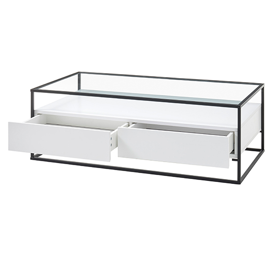 Ercolano Clear Glass Coffee Table With 2 Drawers In White_4