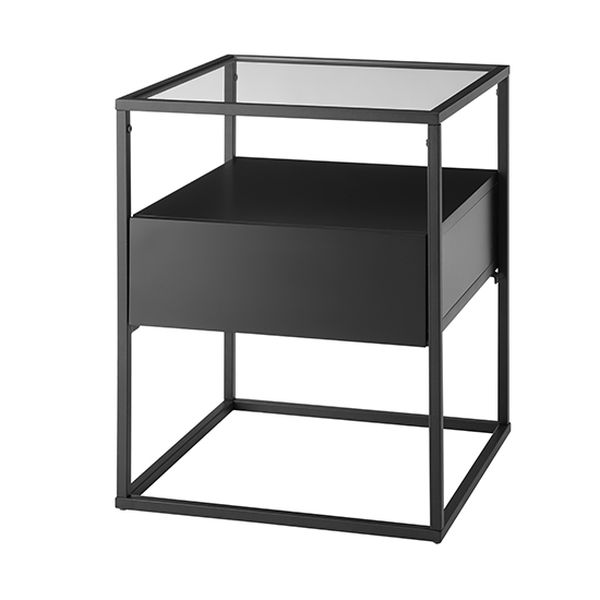 Ercolano Clear Glass Side Table With 1 Drawer In Black_4
