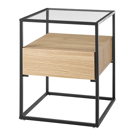 Ercolano Clear Glass Side Table With 1 Drawer In Oak_3