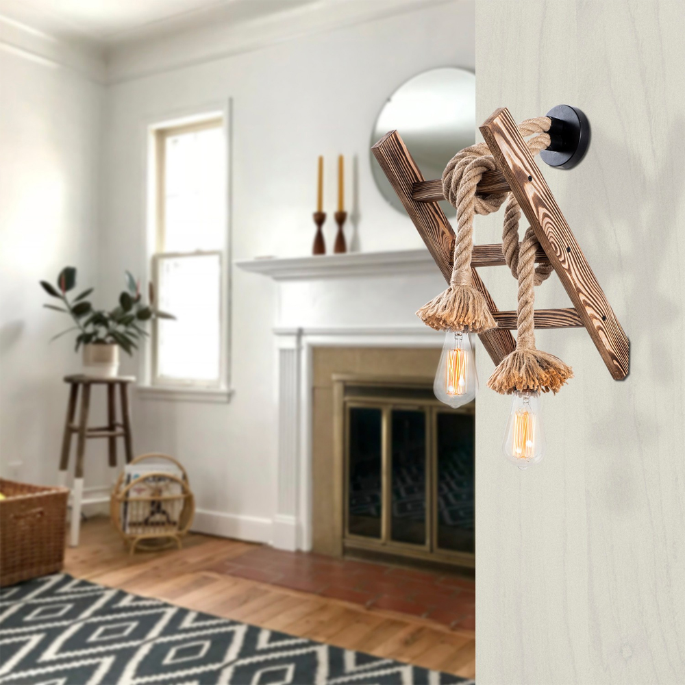 Erebos 2 Light Wooden Wall Light in Oak
