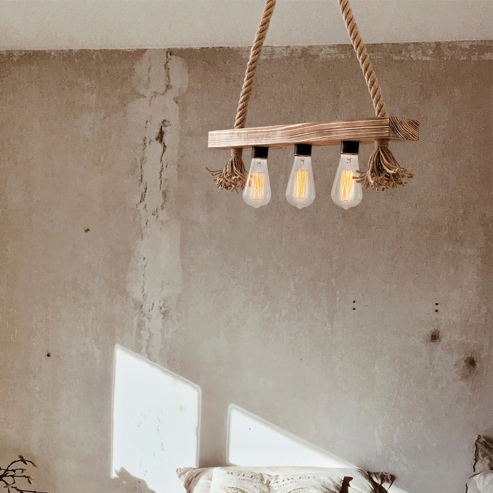 Erebos 3 Light Wooden Ceiling Pendant Light in Oak