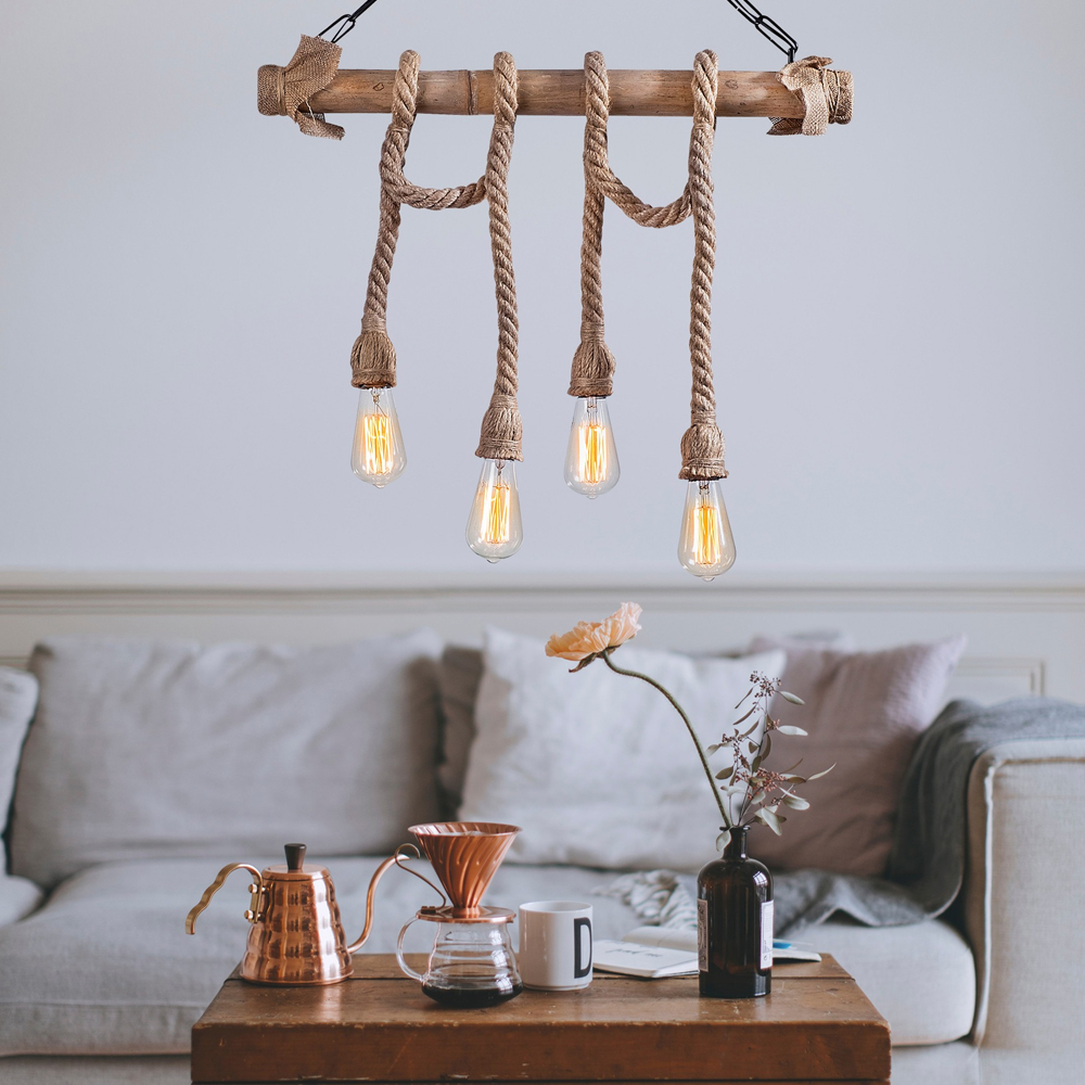 Erebos 4 Light Wooden Ceiling Pendant Light in Oak