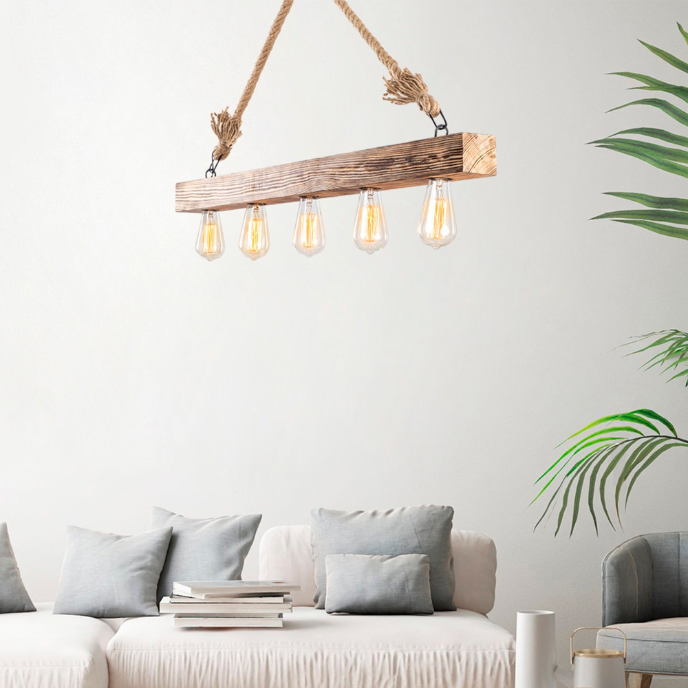 Erebos 5 Light Wooden Ceiling Pendant Light in Oak