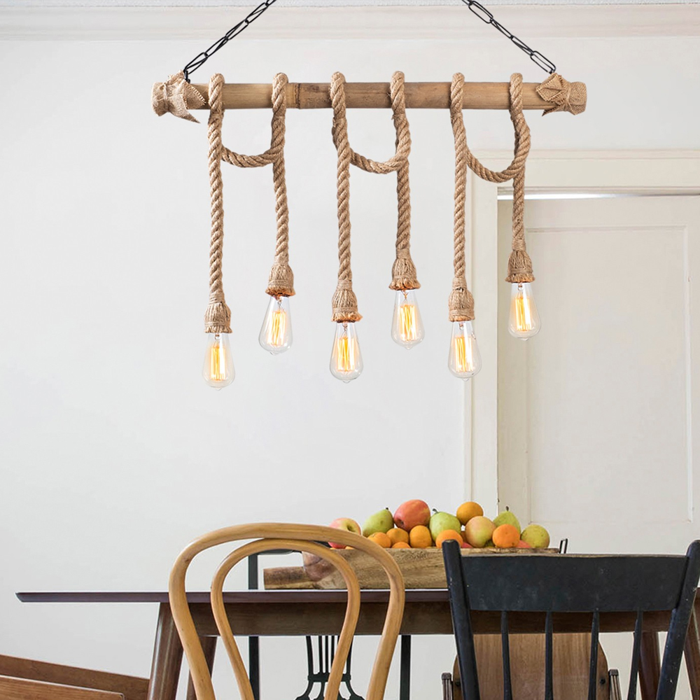 Erebos 6 Light Wooden Ceiling Pendant Light in Oak