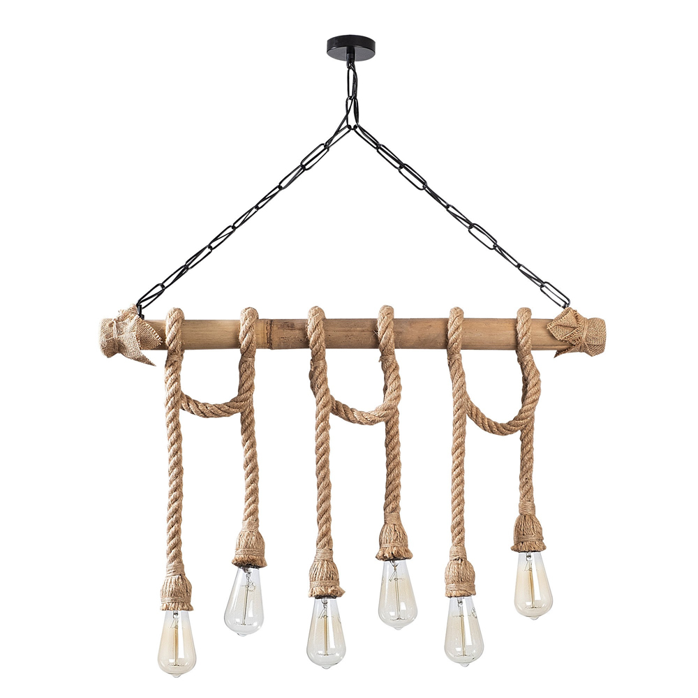 Erebos 6 Light Wooden Ceiling Pendant Light in Oak
