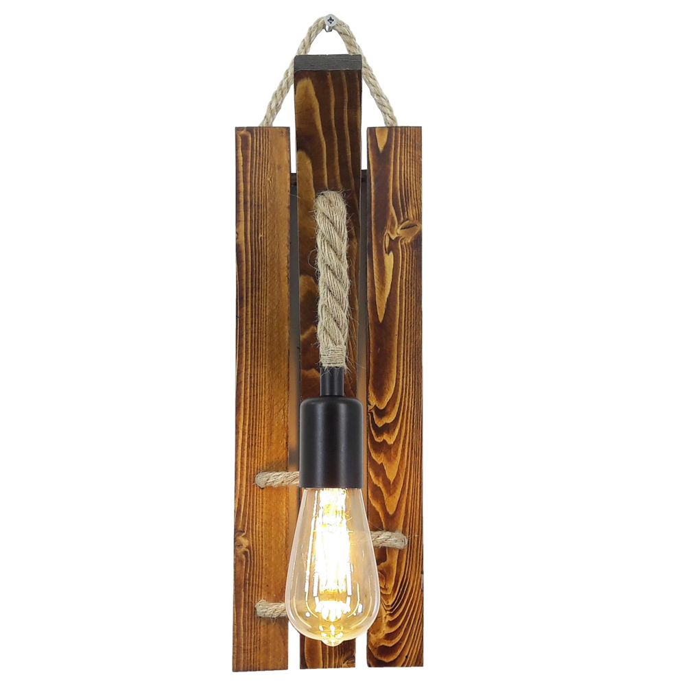 Erebos Large Wooden Rustic Rope Wall Light in Walnut