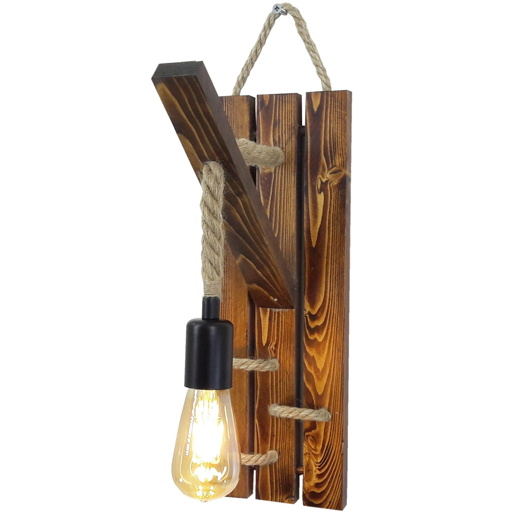 Erebos Large Wooden Rustic Rope Wall Light in Walnut