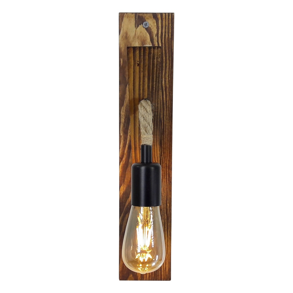 Erebos Small Wooden Rustic Rope Wall Light in Walnut