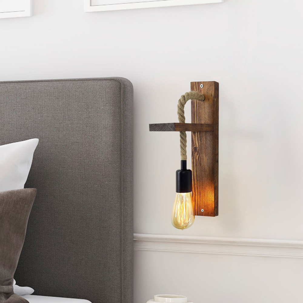 Erebos Small Wooden Wall Light in Walnut