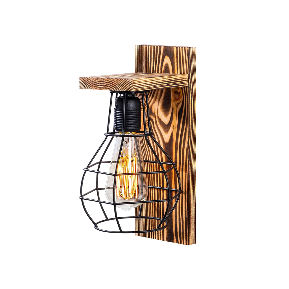Erebos Wooden Cage Wall Light in Oak
