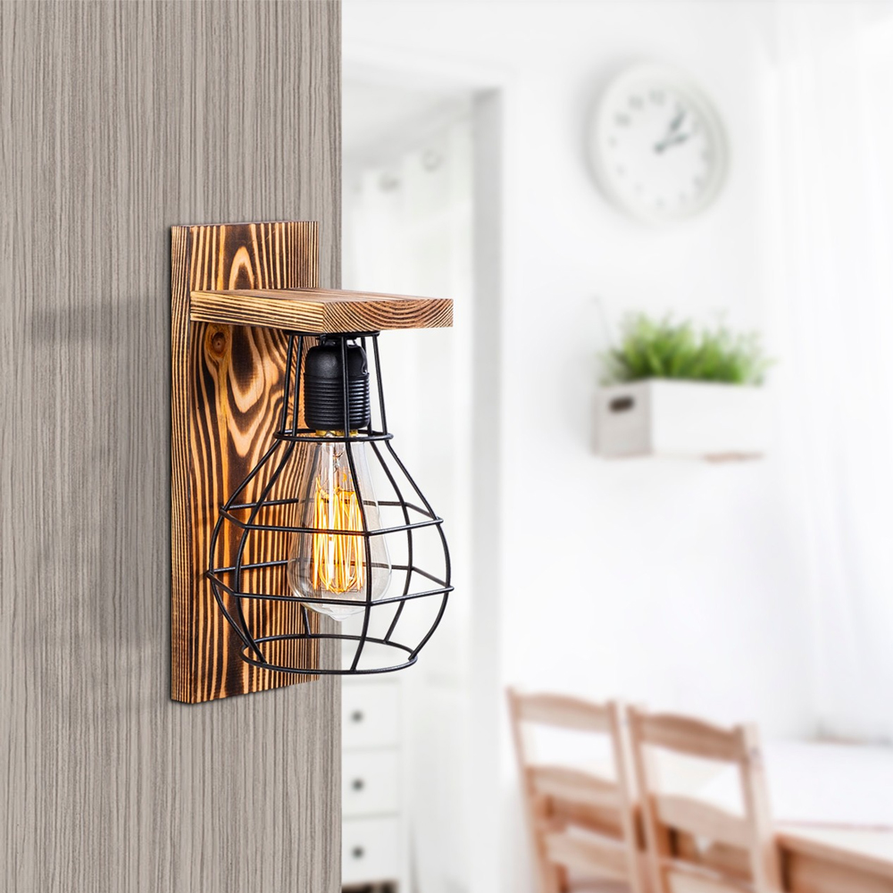 Erebos Wooden Cage Wall Light in Oak
