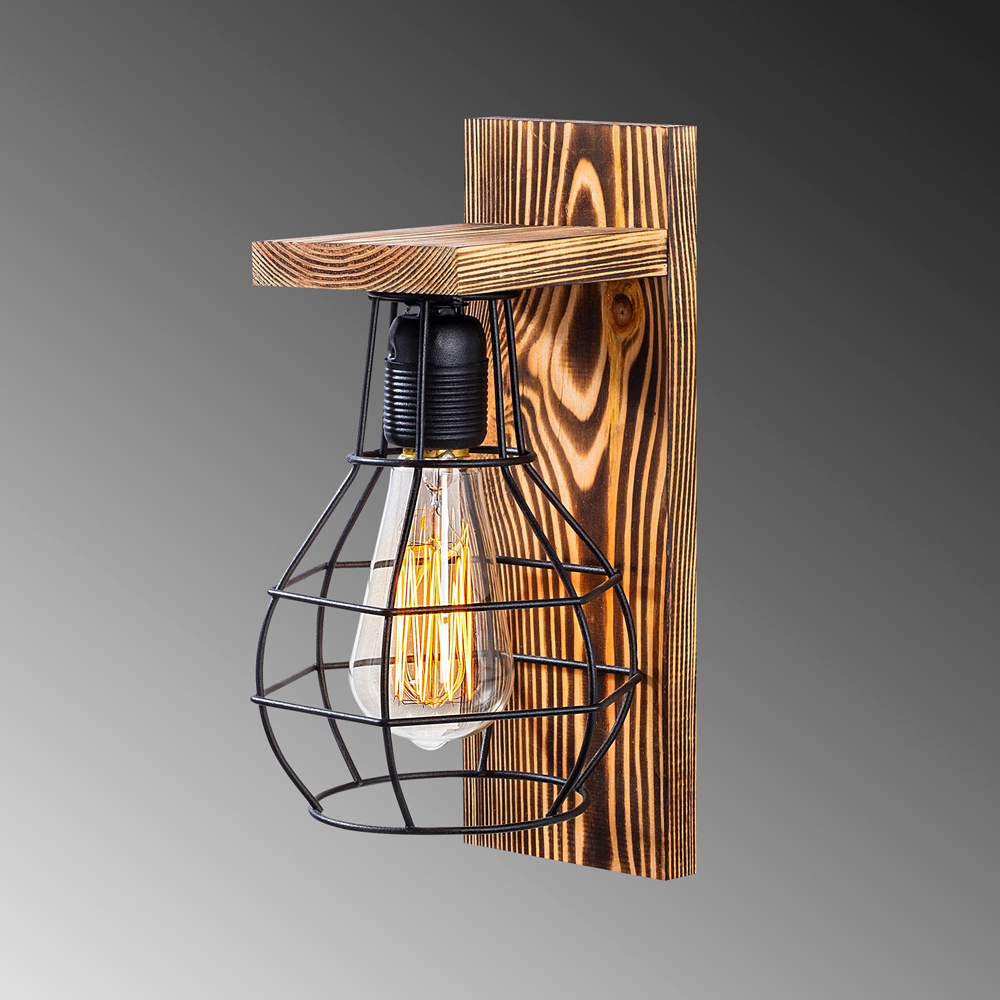 Erebos Wooden Cage Wall Light in Oak
