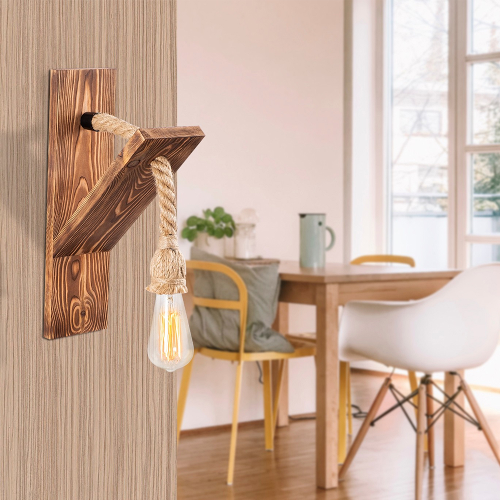 Erebos Wooden Rope Wall Light in Oak