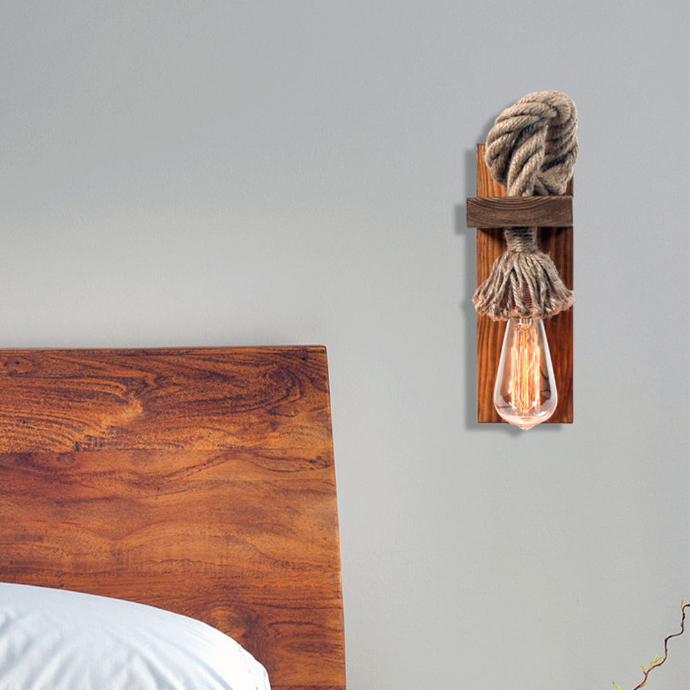 Erebos Wooden Wall Light in Brown and Gold