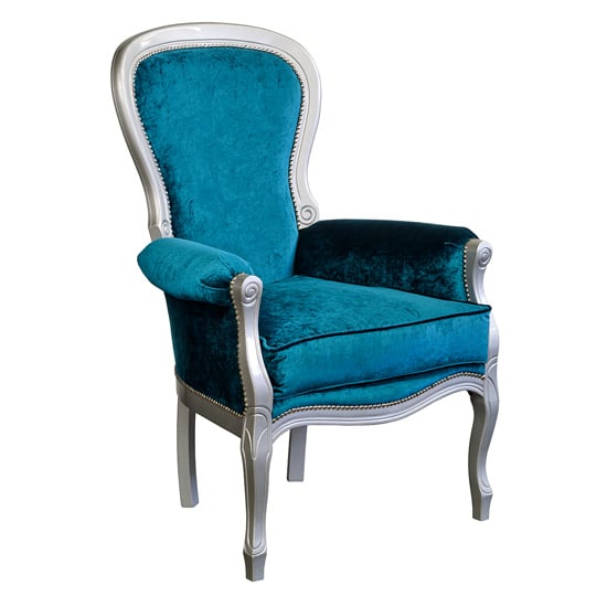 Photo of Erela three arc blue fabric lounge chair in silver