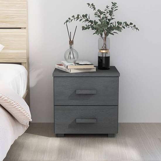 Photo of Erez solid pinewood bedside cabinet in dark grey