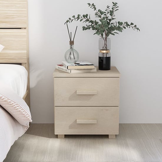 Product photograph of Erez Solid Pinewood Bedside Cabinet In Honey Brown from Furniture in Fashion