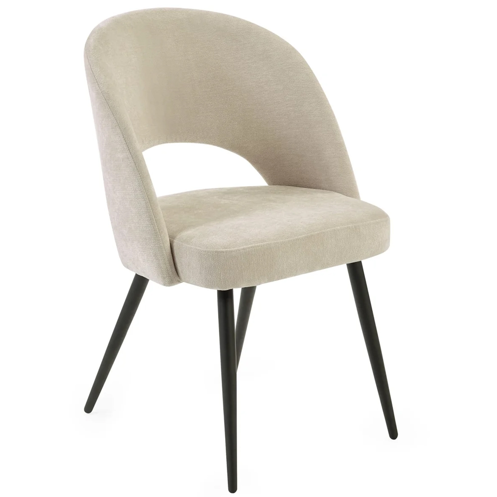 Erie Beige Velvet Dining Chairs With Black Metal Legs - Pair