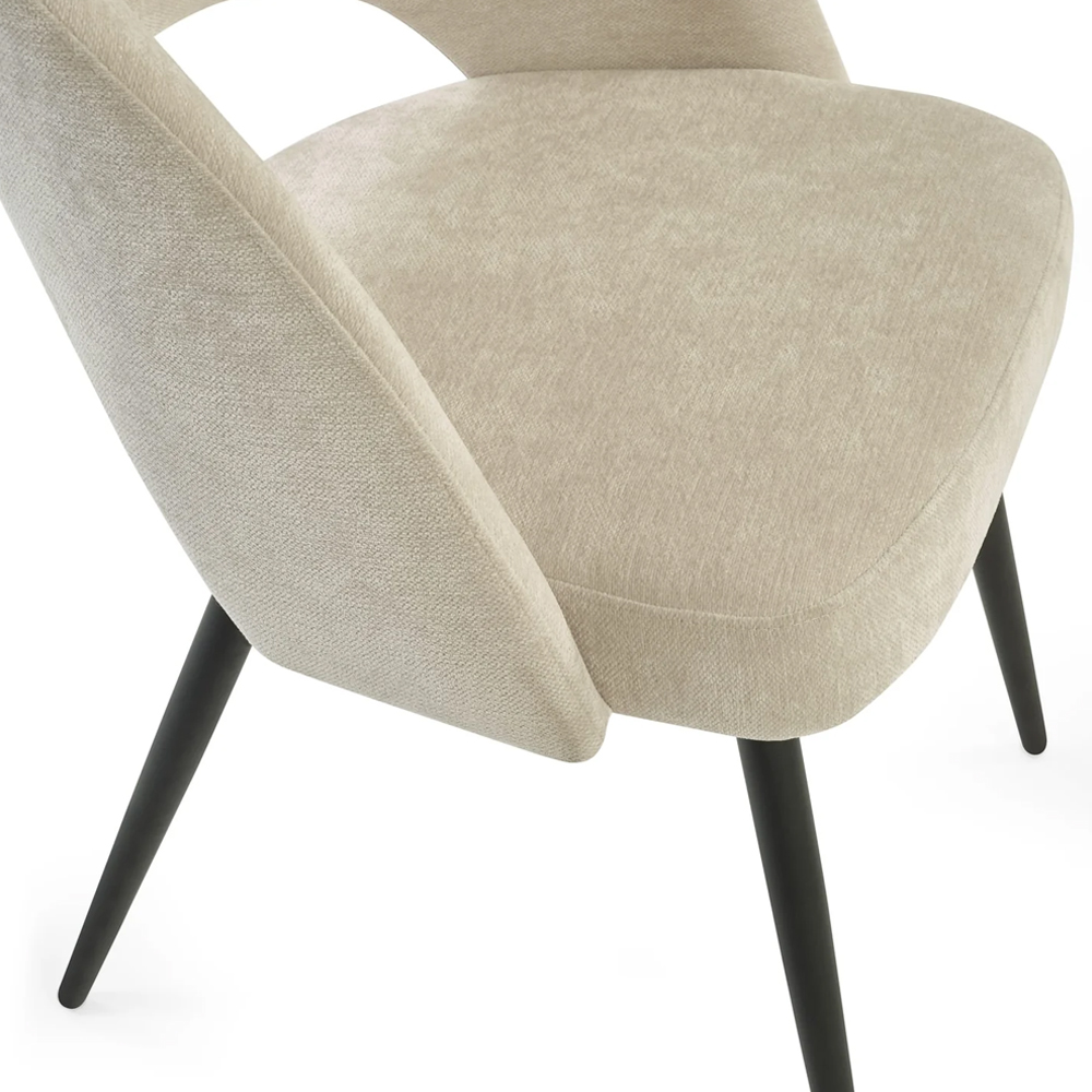 Erie Beige Velvet Dining Chairs With Black Metal Legs - Pair