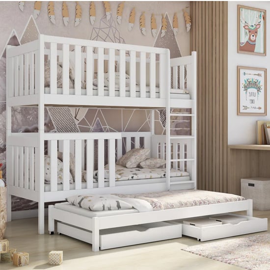 Photo of Erie bunk bed and trundle in white with foam mattresses