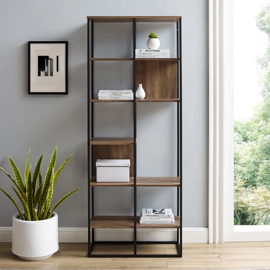 Photo of Erie wooden bookcase with 5 shelves in reclaimed barnwood