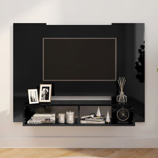 Photo of Ermin high gloss wall entertainment unit in black
