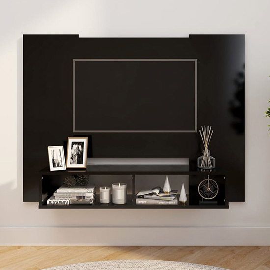 Read more about Ermin wooden wall entertainment unit in black