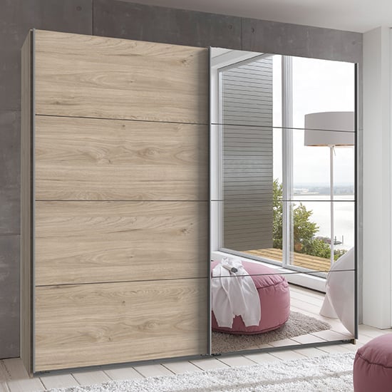 Read more about Ernie sliding door mirrored wooden wardrobe in hickory oak