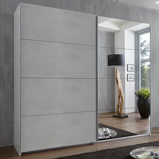 Ernie Sliding Door Mirrored Wooden Wardrobe In Light Grey