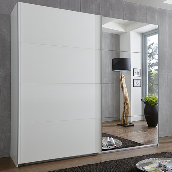 Ernie Sliding Door Mirrored Wooden Wardrobe In White