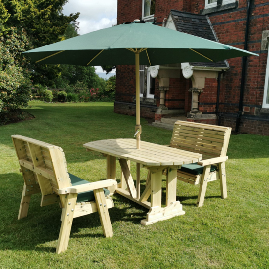 Product photograph of Erog Garden Wooden Dining Table With 2 Benches In Timber from Furniture in Fashion