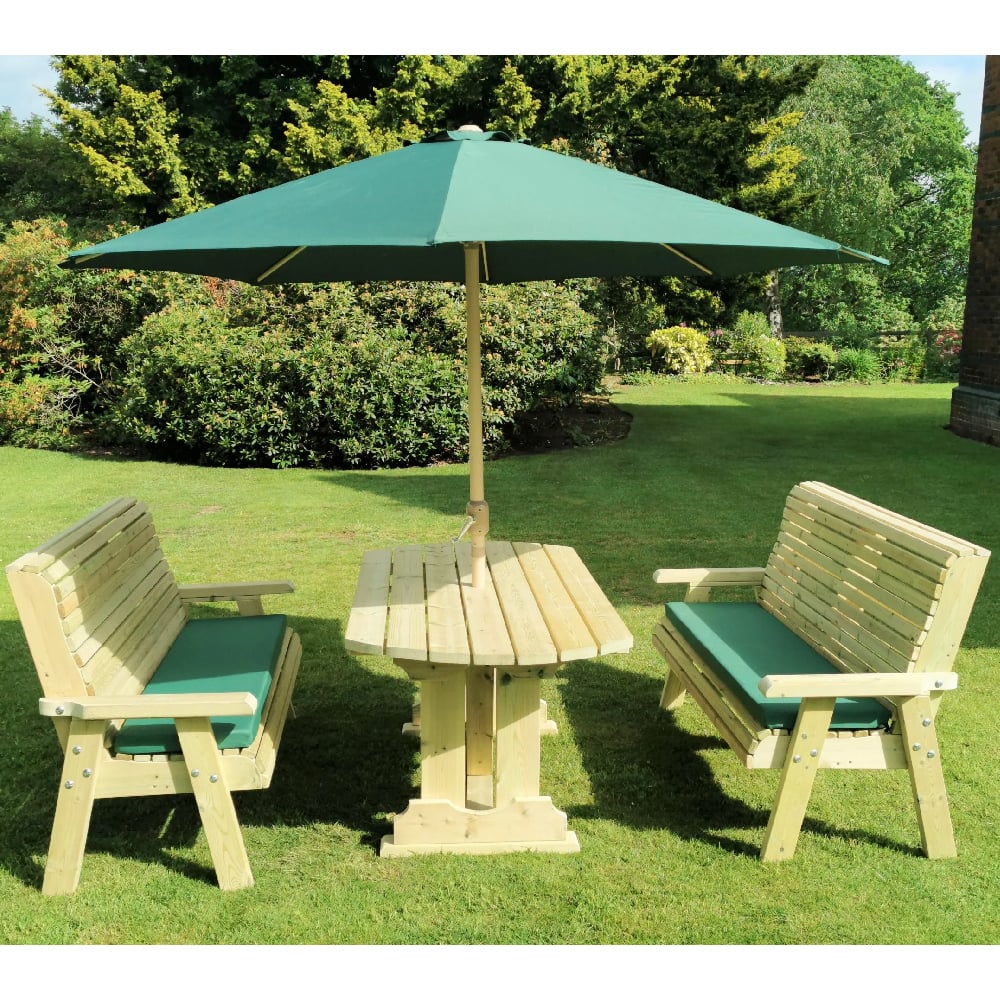 Erog Large Wooden Garden Dining Table With 2 Benches In Natural
