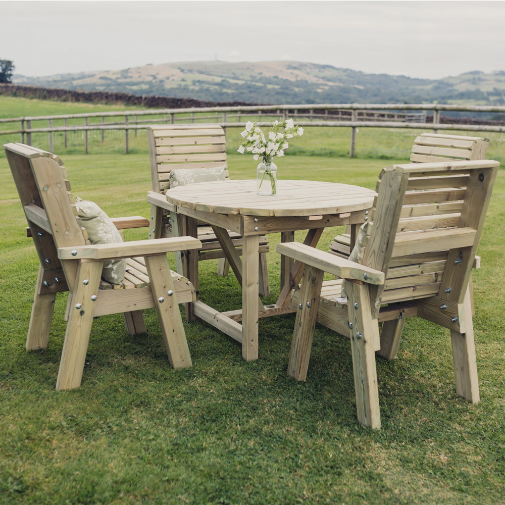 Erog Outdoor Wooden Dining Table With 4 Armchairs In Natural