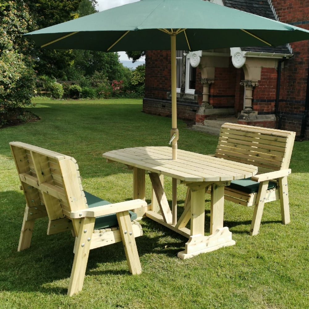 Erog Small Wooden Garden Dining Table With 2 Benches In Natural