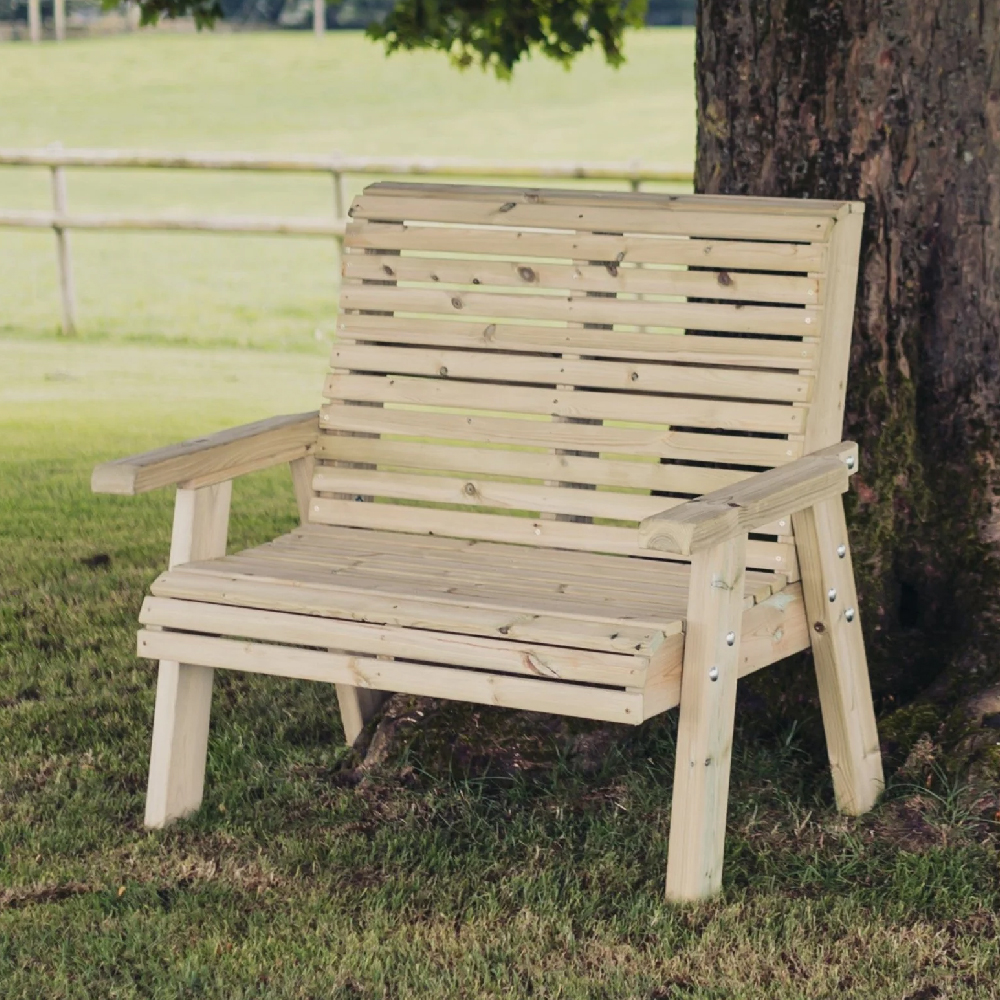 Erog Wooden Garden 2 Seater Bench In Natural