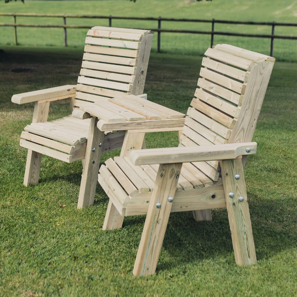 Erog Wooden Garden Angled Love Seat In Natural