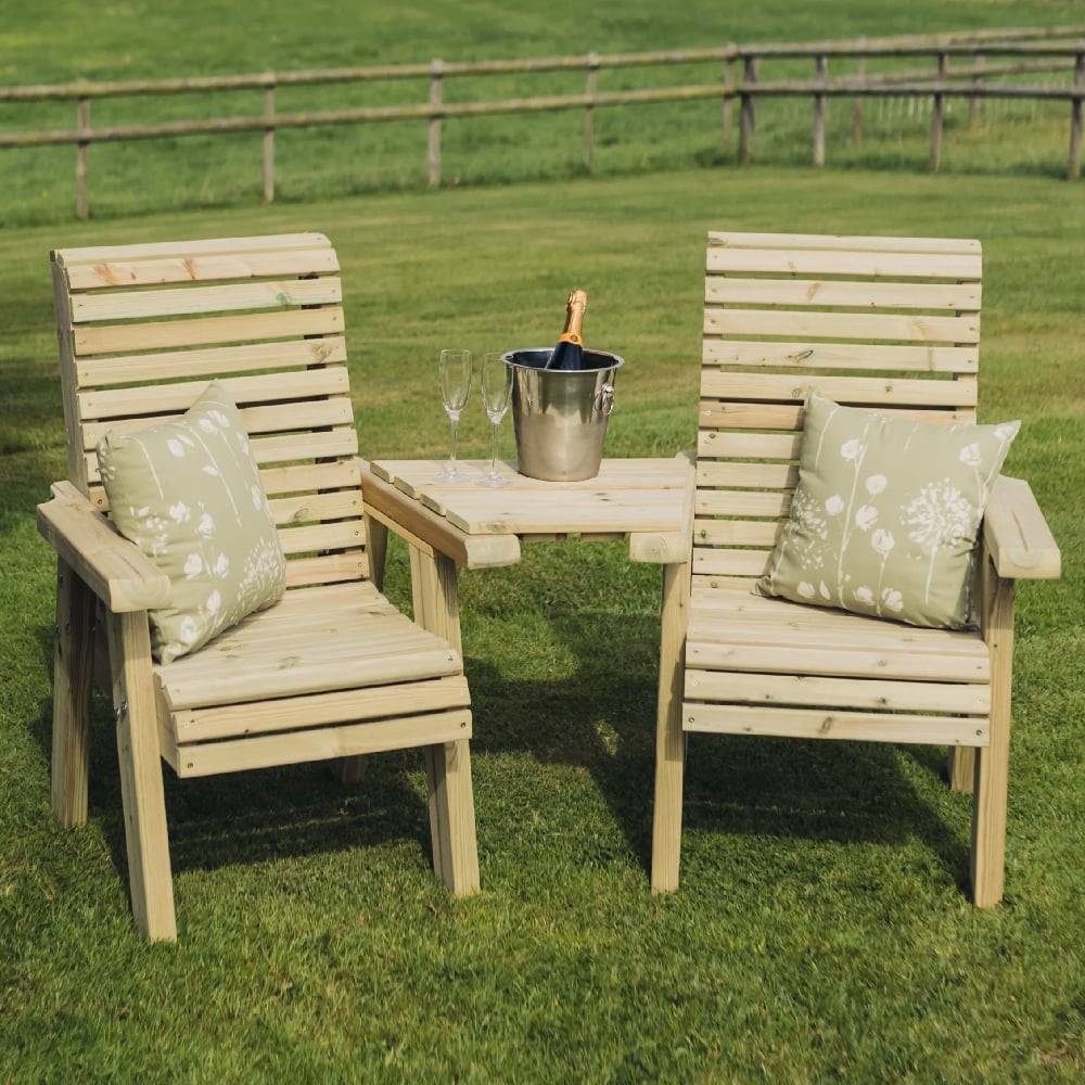 Erog Wooden Garden Angled Love Seat In Natural