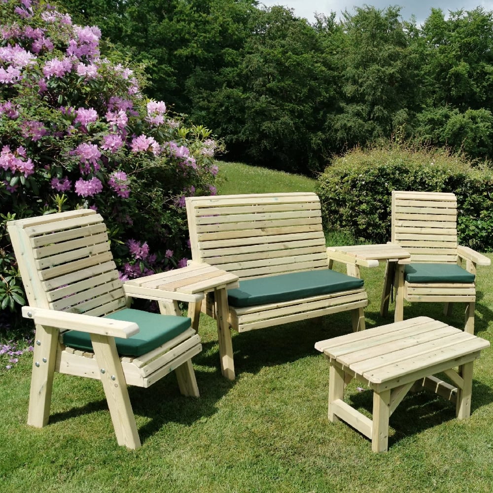 Erog Wooden Garden Multi Seating Set With Coffee Table In Natural
