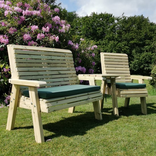 Erog Wooden Outdoor Angled Bench And Chair Seating Set_2