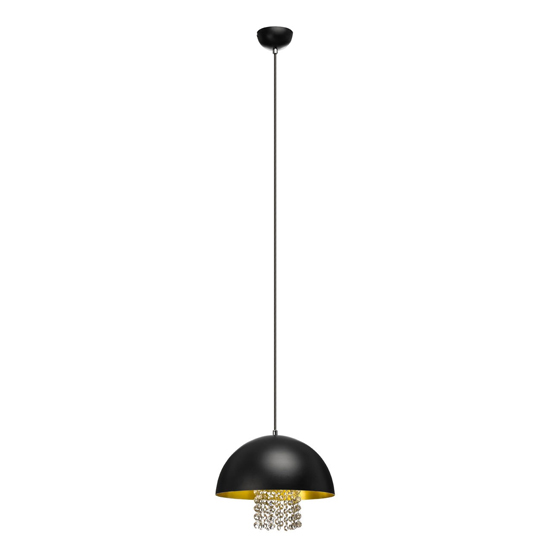 Photo of Eromay metal pendant light in black with hanging crystals