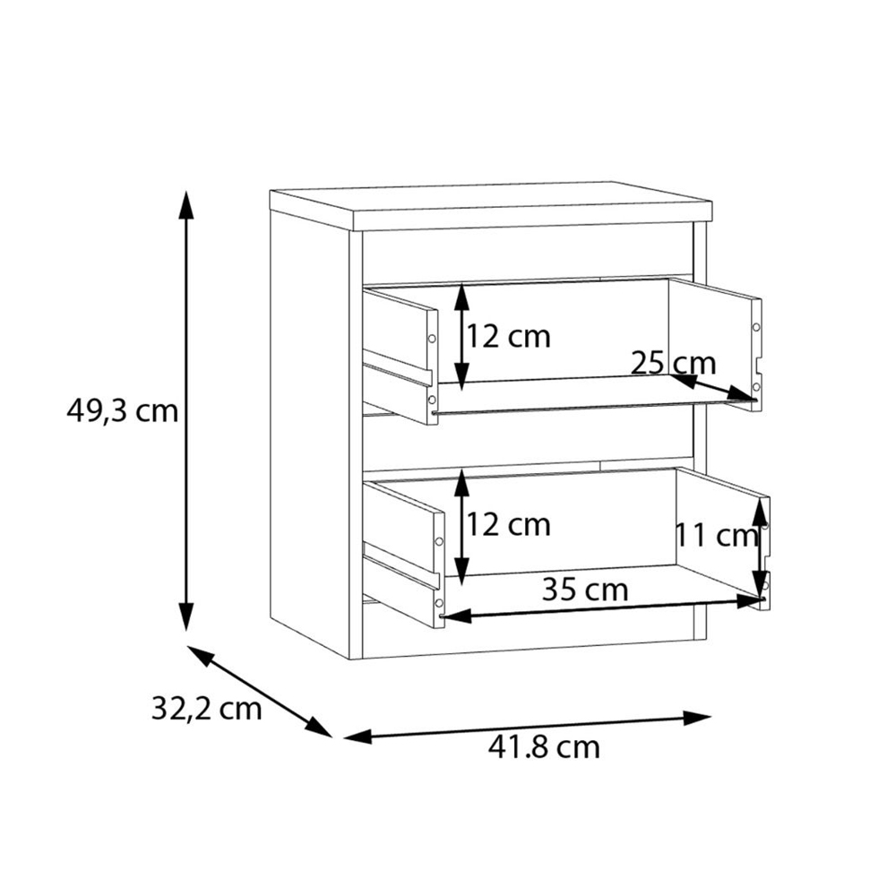 Eronis Wooden Bedside Cabinet with 2 Drawers in White