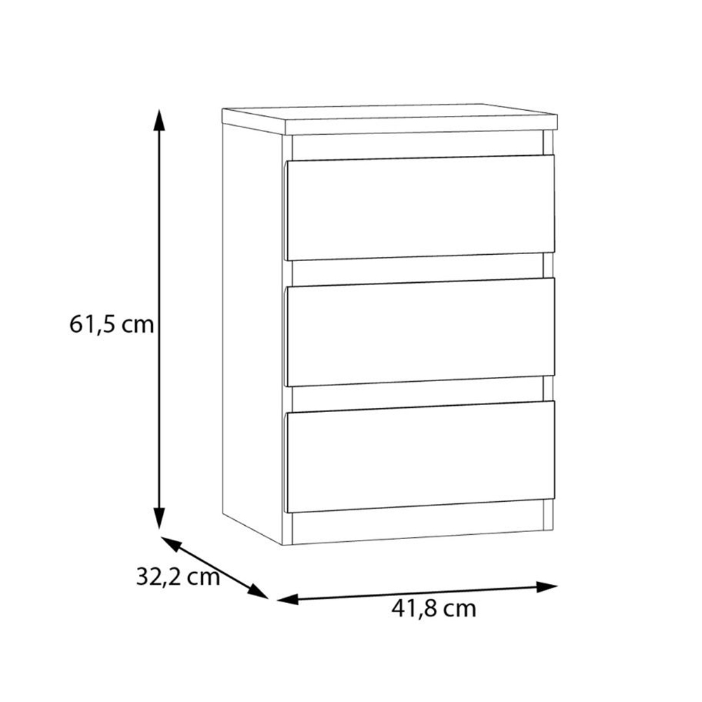 Eronis Wooden Bedside Cabinet with 3 Drawers in Light Grey