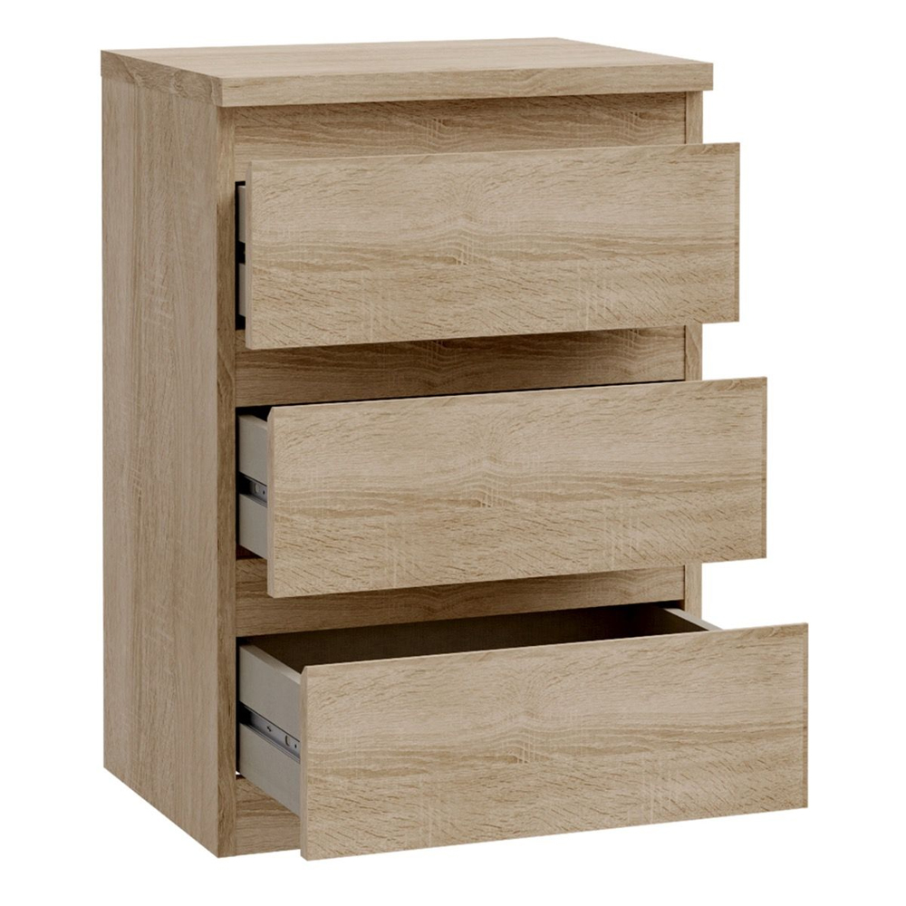 Eronis Wooden Bedside Cabinet with 3 Drawers in Sonoma Oak