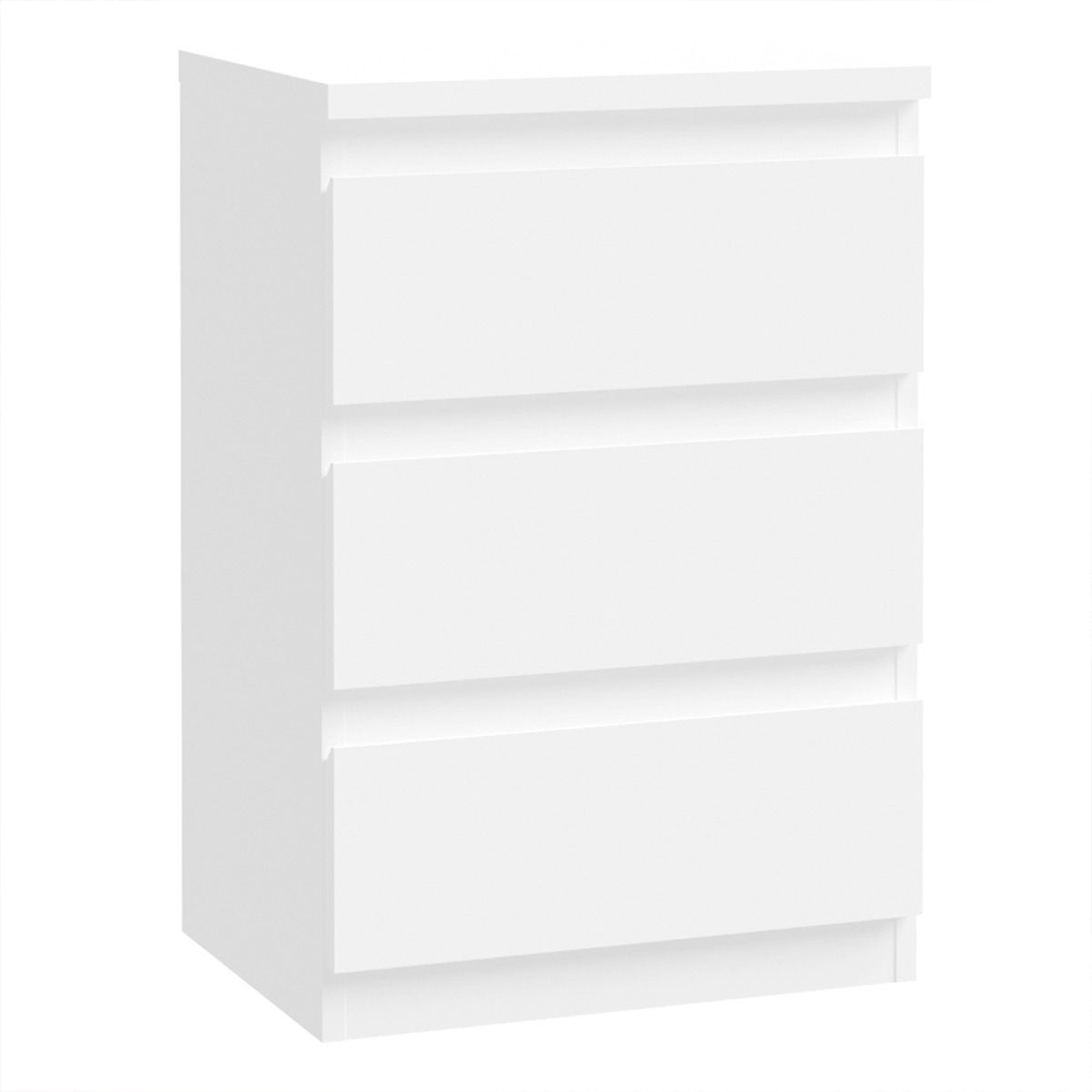 Eronis Wooden Bedside Cabinet with 3 Drawers in White