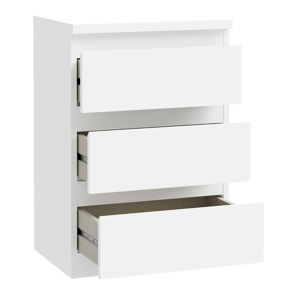 Eronis Wooden Bedside Cabinet with 3 Drawers in White